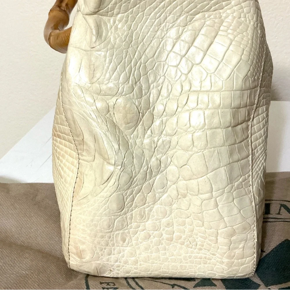 Brahmin Vintage Crocodile Leather Shoulder Bag Cream